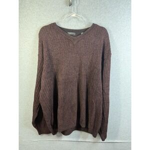 Segreto Sweater Mens 2XL Brown V Neck Knit Pullover Acrylic Wool Rayon Casual